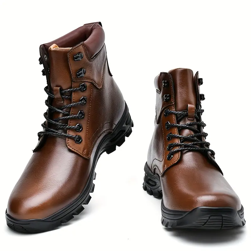 Men's British Workwear Ankle Boots - Genuine Leather Upper, Slip-Resistant Rubber Sole, Lace-Up Mid-Calf with Cushioned Insole for All-Season Casual & Semi-Formal Wear, Boots, Semiformal Footwear, Side Zipper Boot, Text