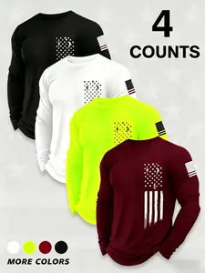 Men's Round Neck Long Sleeve Fitted T-Shirt Set, Casual Knit Polyester Top, Slightly Elastic Basic Classic Style, Geometric Print, Spring & Fall, Knitwear Set