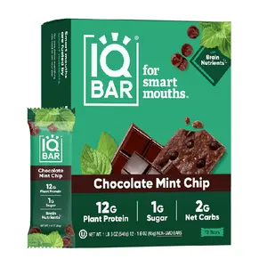 IQBAR Chocolate Mint Chip (12 Bars) - Brain and Body Keto Protein Bars - 12-Count Energy Bars - Low Carb/Sugar - High Fiber Meal Replacement Bars - Vegan Snacks