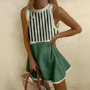 Sleeveless A-Line Mini Dress Pinstripe and Color-Block Design for Women Daily Outfit #SpringStatements