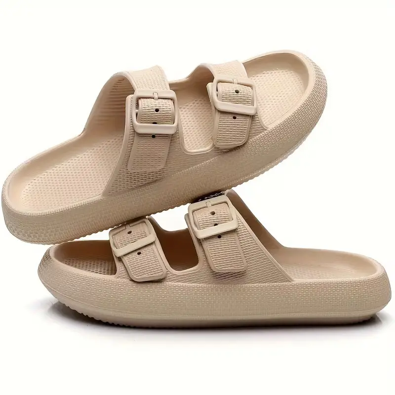 Women's & Men's Pillow Slide Sandals - Double Buckle Adjustable, EVA Flat Walking Shoes for Casual, Outdoor Wear, Slides For Women, Party, Japanese, Slip On, Athletic, Modest, Ankle, Gladiator, Slipper, Footwear, Minimalist, Waterproof, Buckle Straps, Bas