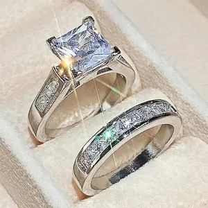 Matching rings for men and women—a stylish, sparkling cubic zirconia two-piece set. Perfect as a Valentine's Day gift, wedding anniversary present, party jewelry, bridal accessory, or romantic matching rings for couples.