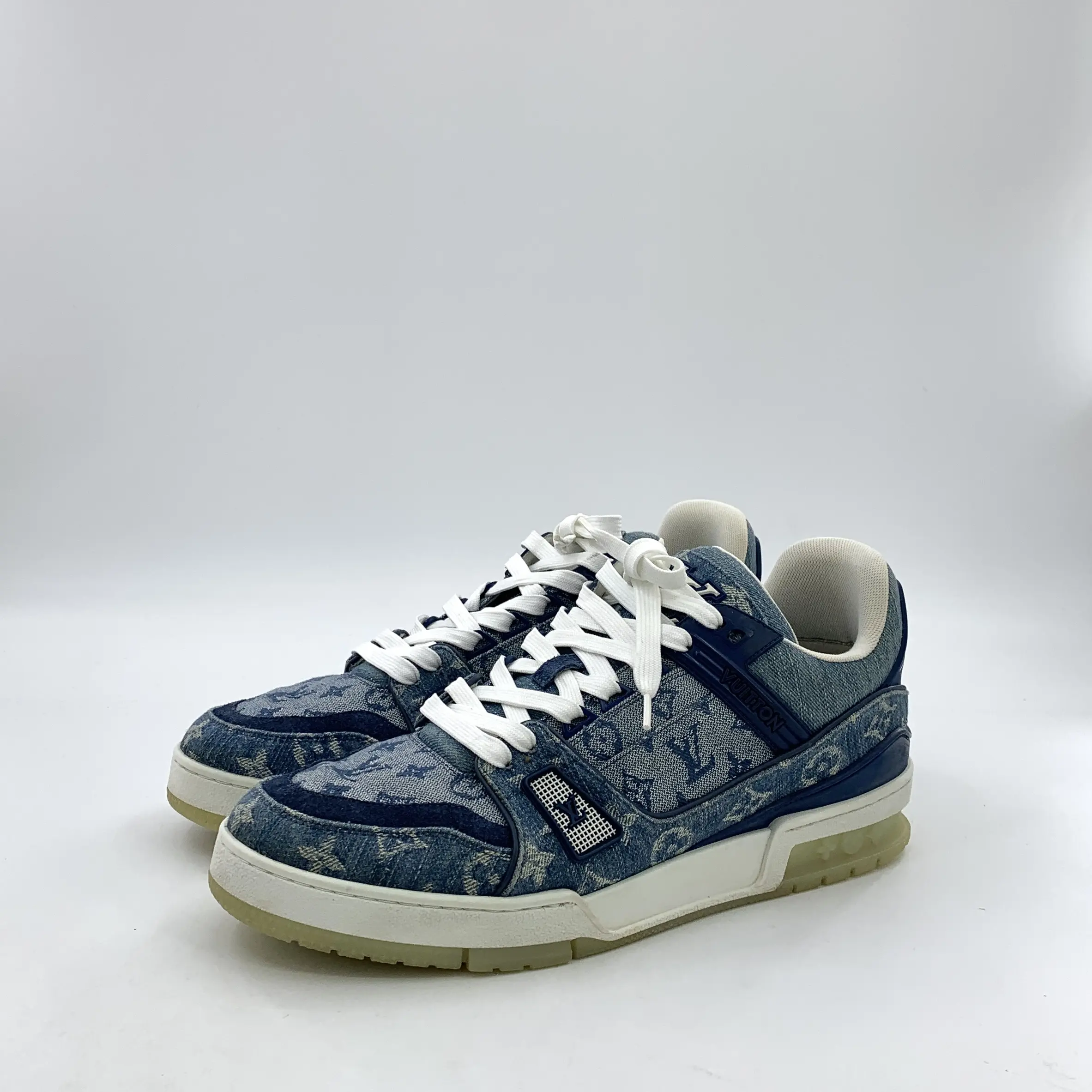 RDLTS— Louis Vuitton Trainer Blue Monogram Denim Sneakers Size US 8.5