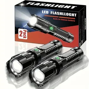 USB Rechargeable LED Flashlight, 2 Counts Portable Zoom Flashlight, Outdoor Strong Light Flashlight, High Lumen Flashlight, High Performance Flashlight for Camping & Hiking, High Power Flashlights