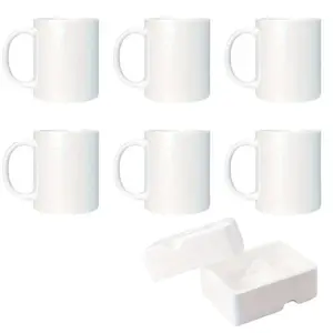 11oz Sublimation Coffee Mug Set, 6 Counts/set Including 6 Counts Coffee Mug & 1 Count Mug Holder, Durable Ceramic Coffee Cup for Home & Office Use, Drinkware