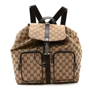 Pre-owned GUCCI GG Monogram Canvas with Leather Trim Backpacks Monogram Backpack Dark Brown