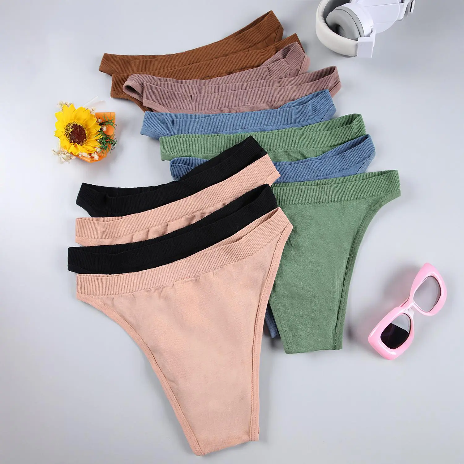 Women's Basic Soft Stretchy Low-Rise Panties - 12pcs Comfortable Smooth Pastel Solid Color Knit Casual Comfy Underwear for Lady's Everyday Minimalist Wear