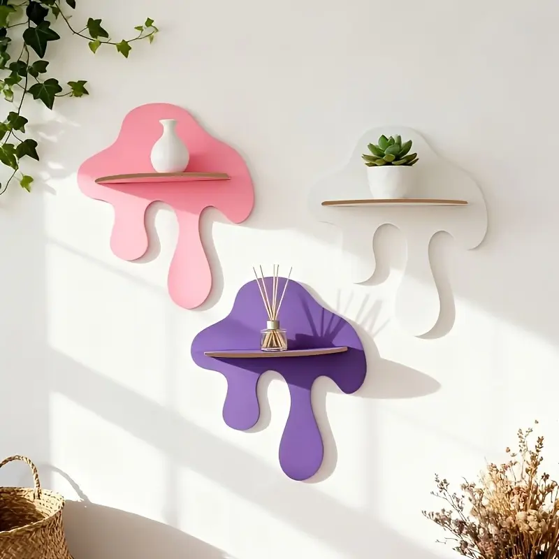 Creative Wall Shelf - Minimalist wooden wall shelf, available in pink, white, and purple; a decorative storage solution for home decor