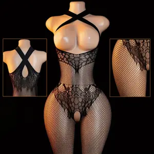 Women's Black Lace & Mesh Bodysuit - Elegant Cross-Back Design with Mid-Rise Style Comfortable Everyday Wear Christmas 2025 Winter Outfit Holiday Gift Womenswear Basic Lingerie