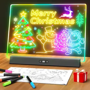 Rechargeable 17-Inch LED Doodle Glow Note Board 9-Mode Light Up Dry Erase Message Drawing Board for Classroom Home Decor Office Gifts with 5 Markers & Tracing Book