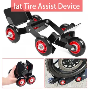 Motorcycle Auxiliary Wheel Dolly Cart, Thickened Steel Wear-Resistant Wheels, Foldable Design for Easy Storage, Tire Puncture Emergency Tool