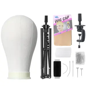 Wig Head with Stand, Set with Table Clamp, Needles, Wig Caps and Sewing Kit, Professional Hair Styling Tool for Salon and Barber Shop