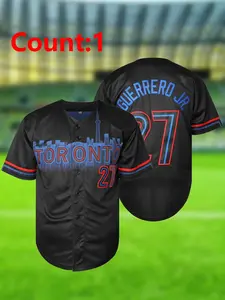 Men's Toronto Jays 27 Embroidered Baseball Jersey, Loose V Neck Short Sleeve Baseball Top, Baseball Shirt, Casual Comfy Sportswear for Training & Matches, Athletic Tops