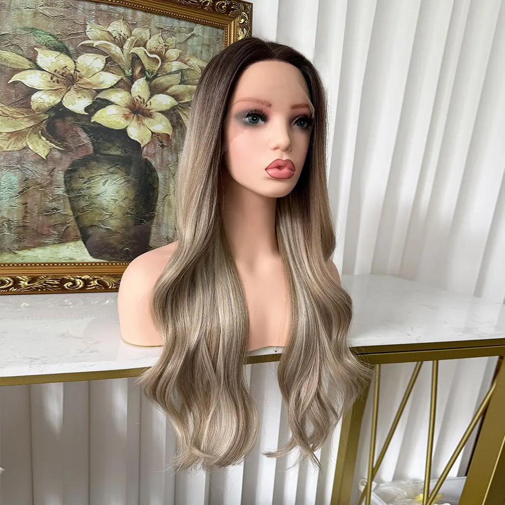 Lovestory Isla Ombre Blonde Natural Wave Lace Front Wig 13x4 Free Part Heat Resistant Glueless Blonde Mixed Synthetic Lace Front Wigs Fashion Women 26Inches, Female, Body Wave