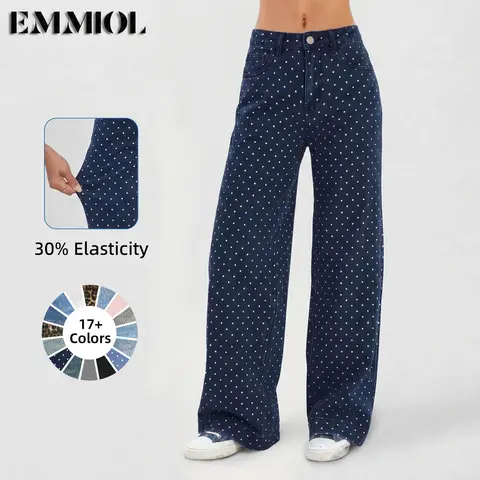EMMIOL Women's 2026 Wide Leg Jeans Distress High Waist Stretchy Baggy Denim Pants Trousers Clothing,Back to School