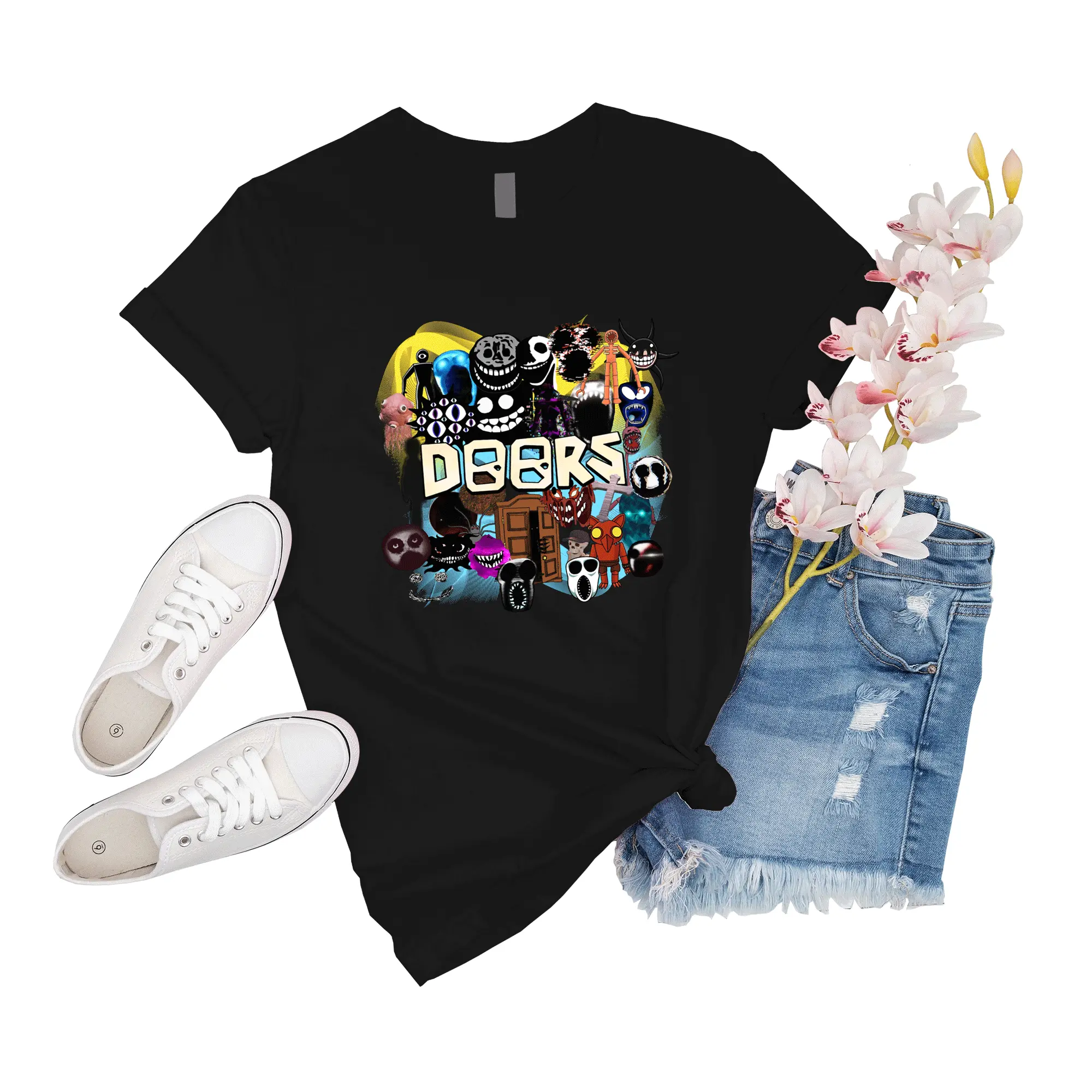 T-Shirt Unisex Roblox News Doors All The Entities New Doors Game Update Women Family Big Short Shirt Tee Friend Girl
