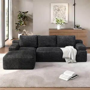 【2 packages】Yaheetech 110" L-Shaped Boneless Memory Foam Sectional Sofa with 2 Packages, Compressed Corduroy Sectional Couches Oversized Deep Seat Removable Pillow Covers Pet-Friendly No Assembly for Living Room Apartment