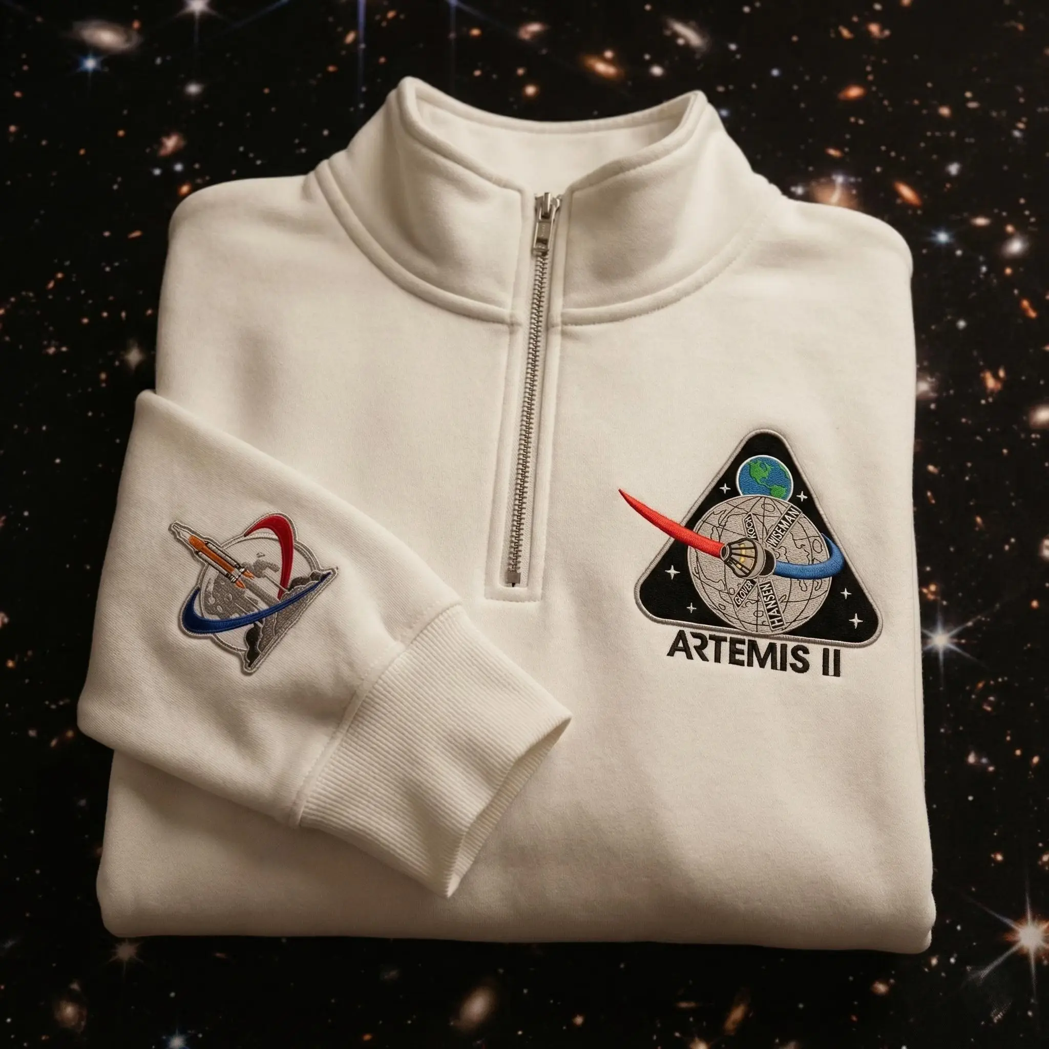 Embroidered Artemis II Mission Quarter Zip, Space Enthusiast Pullover, Astronaut Quarter Zip, NASA 1/4 Zip Sweater, Space Lover Gift
