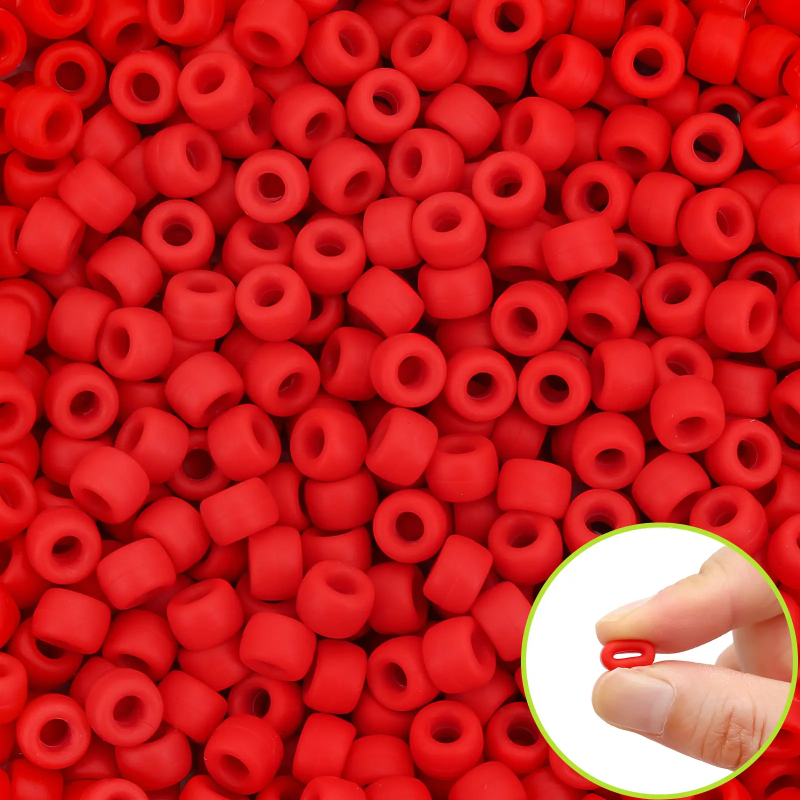 300PCs Silicone Pony Beads for Hair Braiding 6x9mm Soft Kandi Foca Beads for Bracelet Making Pens DIY Crafts Key Chains Ornaments Decorations in White Black Red Pink Blue