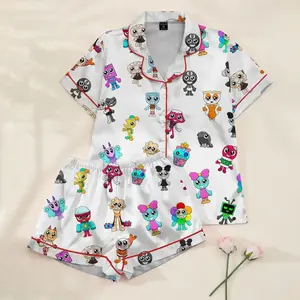 Dandy’s World Silky Pajamas Set, Roblox Dandy World Fan Gift, Gaming Satin Sleepwear for Kids & Adults, Cute Cartoon Gamer Nightwear, Matching Family Sleepwear Set, Pajama Set For Women And Kids