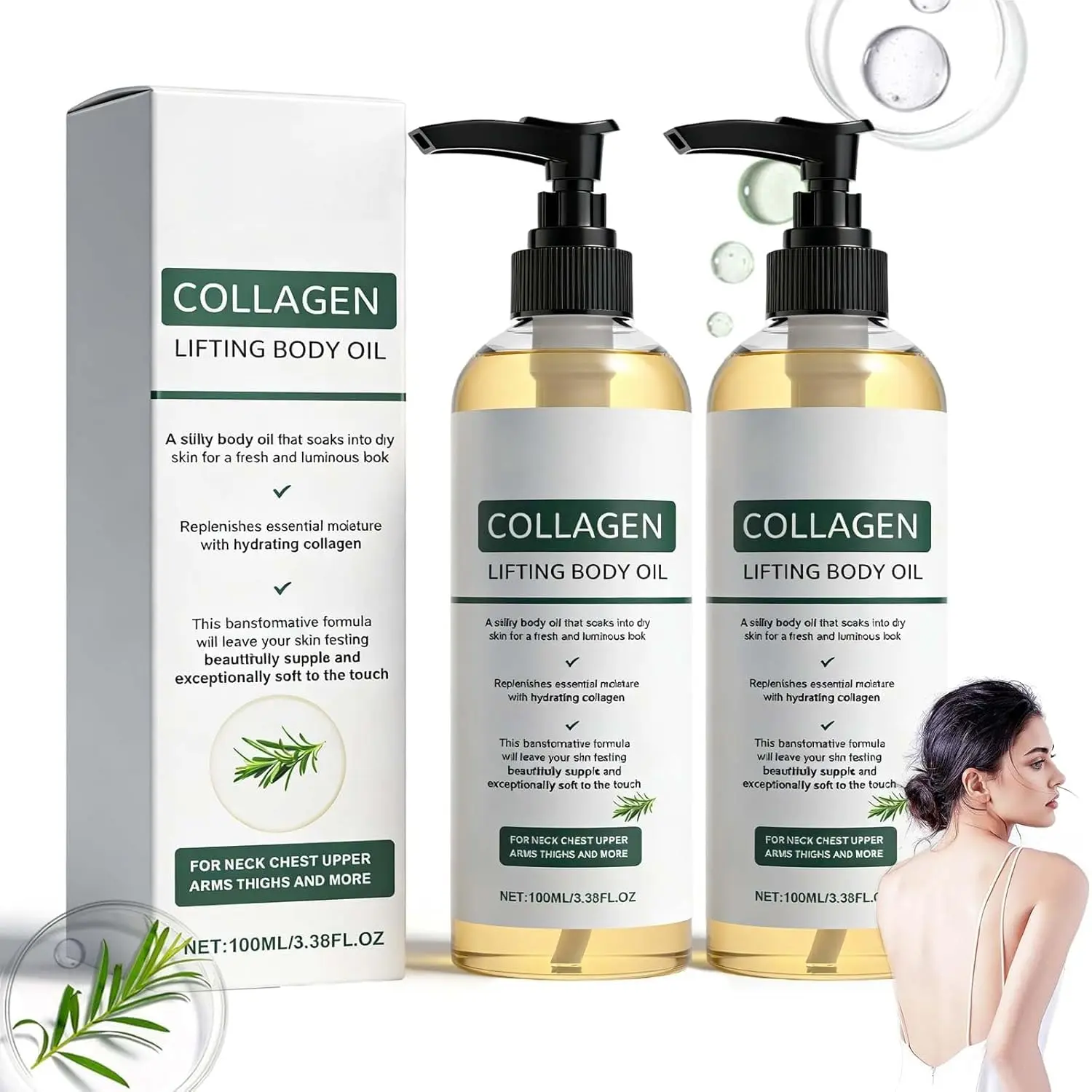 Hydrating Collagen Oil for Body & After Shower, Collagen Lifting Body Oil for After Shower with Hydrating Formula for Women & Men—Lightweight, Non-Greasy (3.38 fl oz)