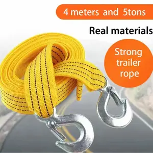 Car Tow Strap, 4m, 5-Ton, Double-Layer Thickened, with Portable Bag, Off-Road Towing Rope, Winch Cable, Recovery Strap