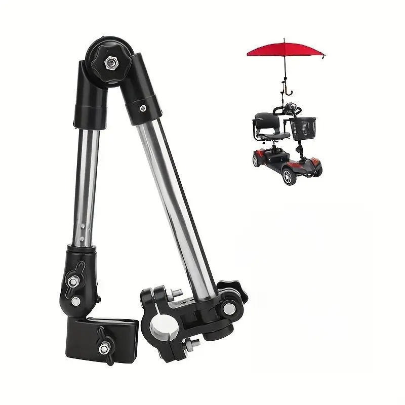 Stainless Steel Umbrella Stand with Adjustable Folding Bracket and Locking Mechanism, Design for Wheelchair, Bicycle, Stroller, Scooter