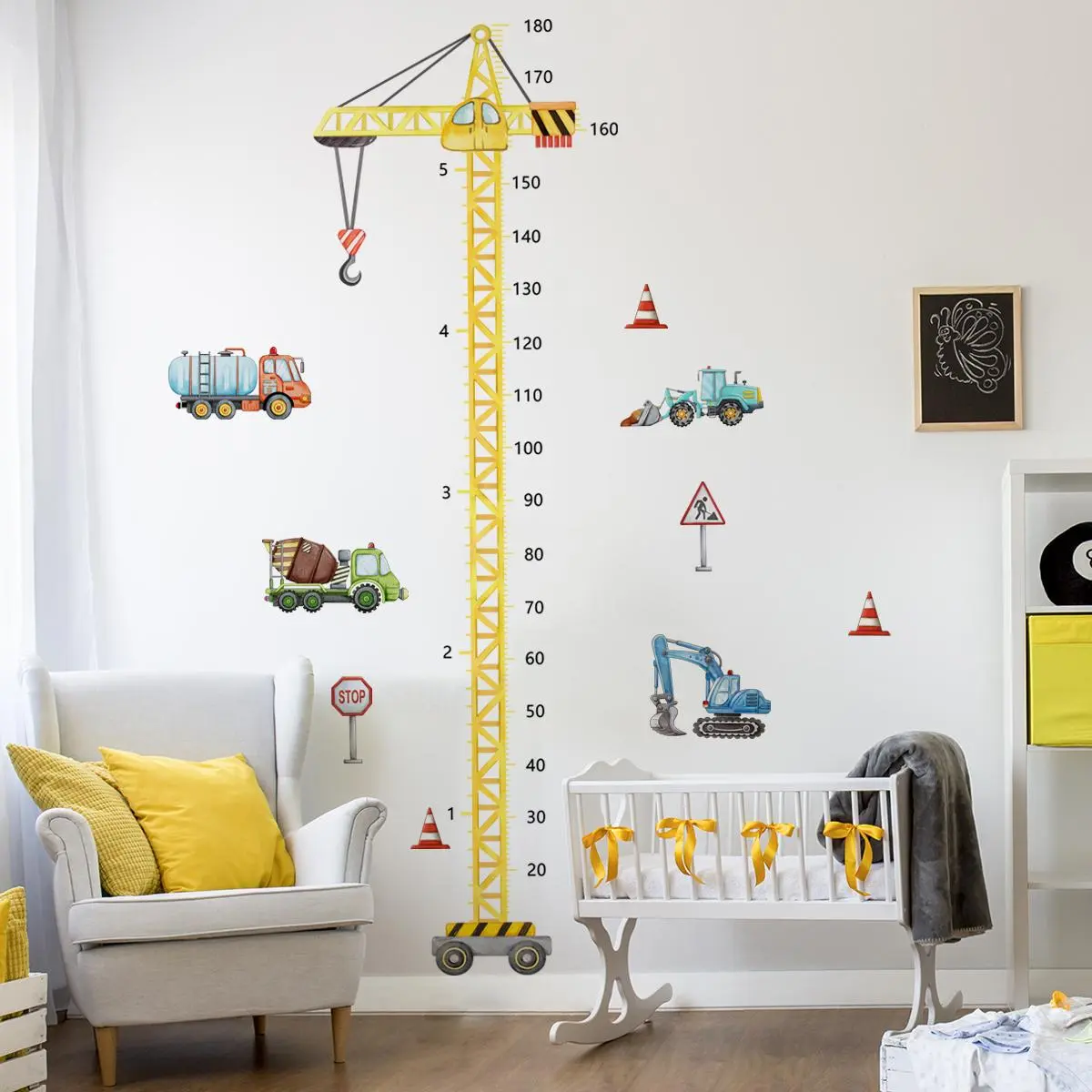 Construction Themed Height Chart Sticker, Self Adhesive Height Measuring Sticker, Wall Decal for Home Living Room Bedroom, Decorative, Decoration Items, Stickers Decor, Sticker Set, Sticker Decorations