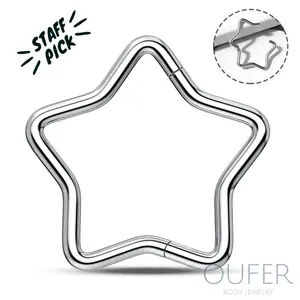 OUFER BODY JEWELRY G23 Titanium Hinged Nose Hoops - Nose Piercing Jewelry, 16G/18G Gauges, Star Hinged Segment Design, 8mm/10mm/12mm Septum Nostril Ring, High-Quality Unisex Daily Wear