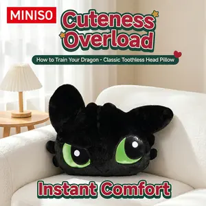 MINISO How to Train Your Dragon - Classic Replica Series Toothless Head Shaped Lounger Pillow – Cute Plush Cushion, Perfect Gift for HTTYD Fans, Adorable Night Fury Head Pillow for Couch, Bed & Travel!