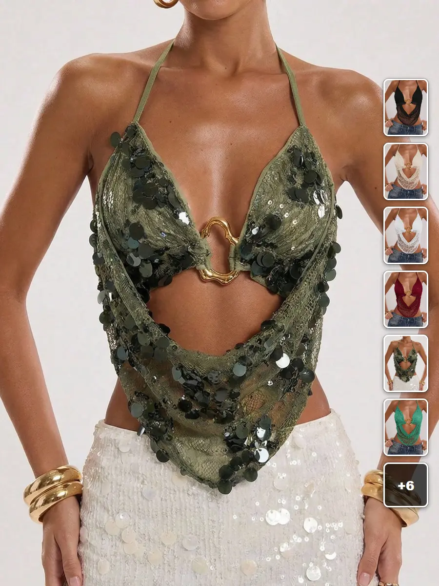 Crochet Halter Top Tie Back Bohemian Ruched Beach Vacation Summer Going Out