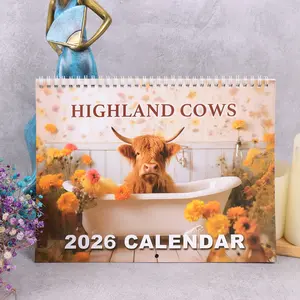 2026 Highland Cow Wall Calendar, Daily Planner & Monthly Notebook, Perfect Gift for Animal Lovers, Home Office Decor, High-Quality Print