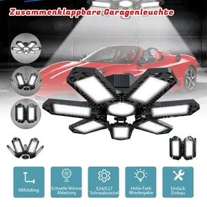 LED Garage Light with Deformable 7+1 Garage Light Ceiling LED Light, E26/E27 Socket LED Light, 6500k Daylight Super Bright Garage Lighting for Warehouse, Basement, Attic, Barn, Industrial and Mining Lighting