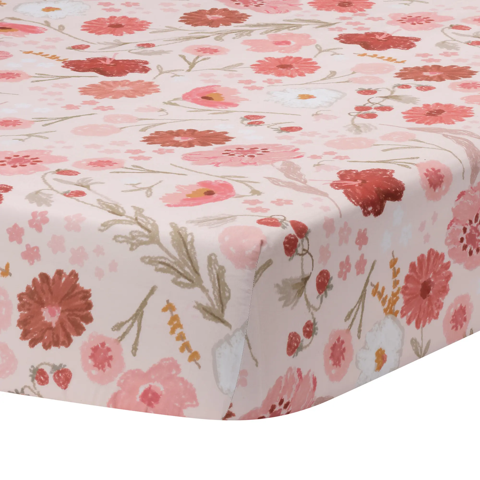 Bedtime Originals Flower Power Floral/Strawberry Baby Fitted Crib/Toddler Sheet