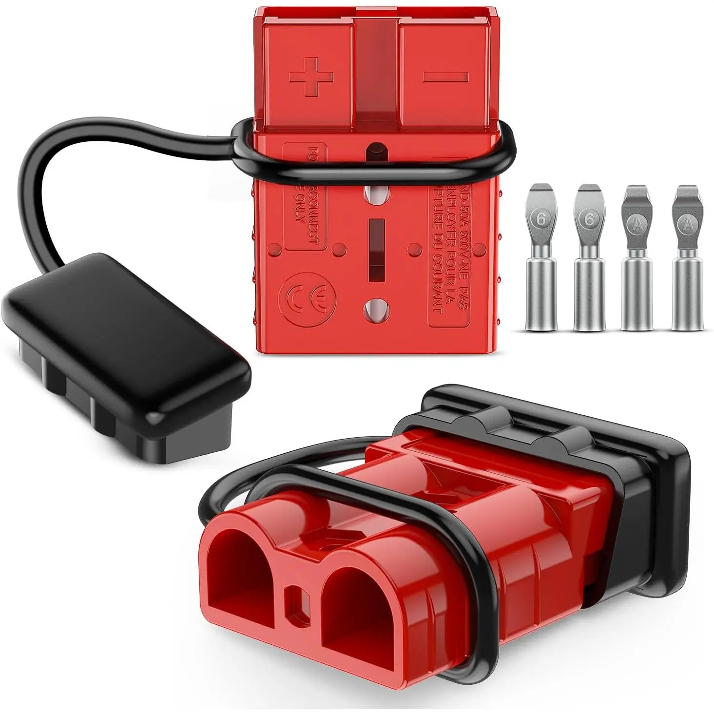 Nilight Anderson Connector 50AMP 6AWG Anderson Plug 12V-36V Battery Quick Connect/Disconnect Wire Harness Plugs Connectors Kit for 6 Gauge Cables Car Marine ATV Trailer Towing Winch Motor, 2 Pack Red