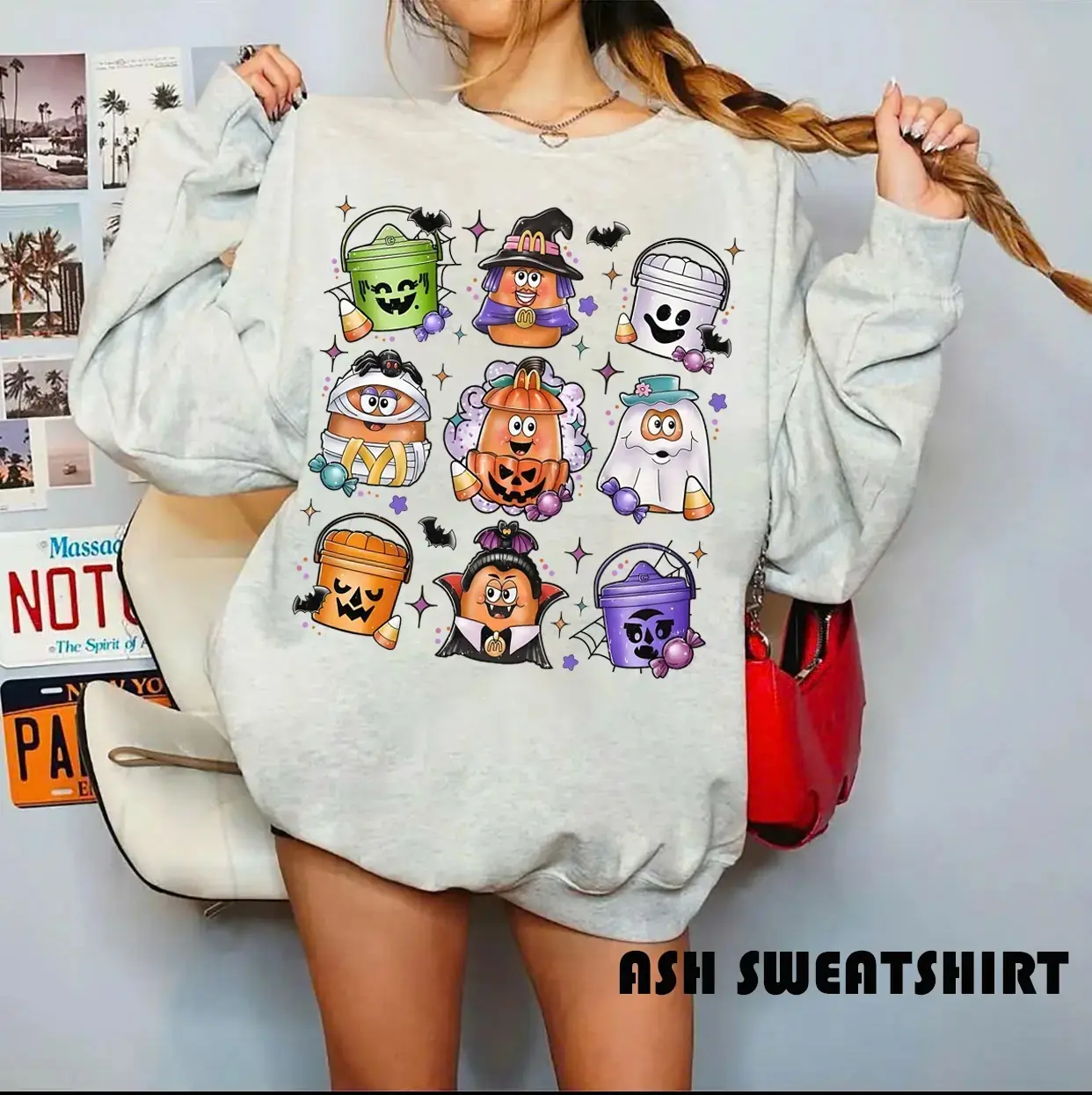Vintage Halloween Happy Meal Bucket Sweatshirt, Cute 90s Nostalgia Graphic Crewneck, Chicken Nuggets Boo Pails, Unisex Retro Gift