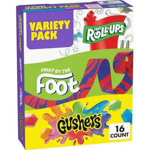 Fruit Snacks Variety Pack (16 Pouches) – Fruit Roll-Ups, Fruit by the Foot & Gushers | Gluten-Free Kids Snacks, Lunchbox Treats, Sweet Candy Variety Pack