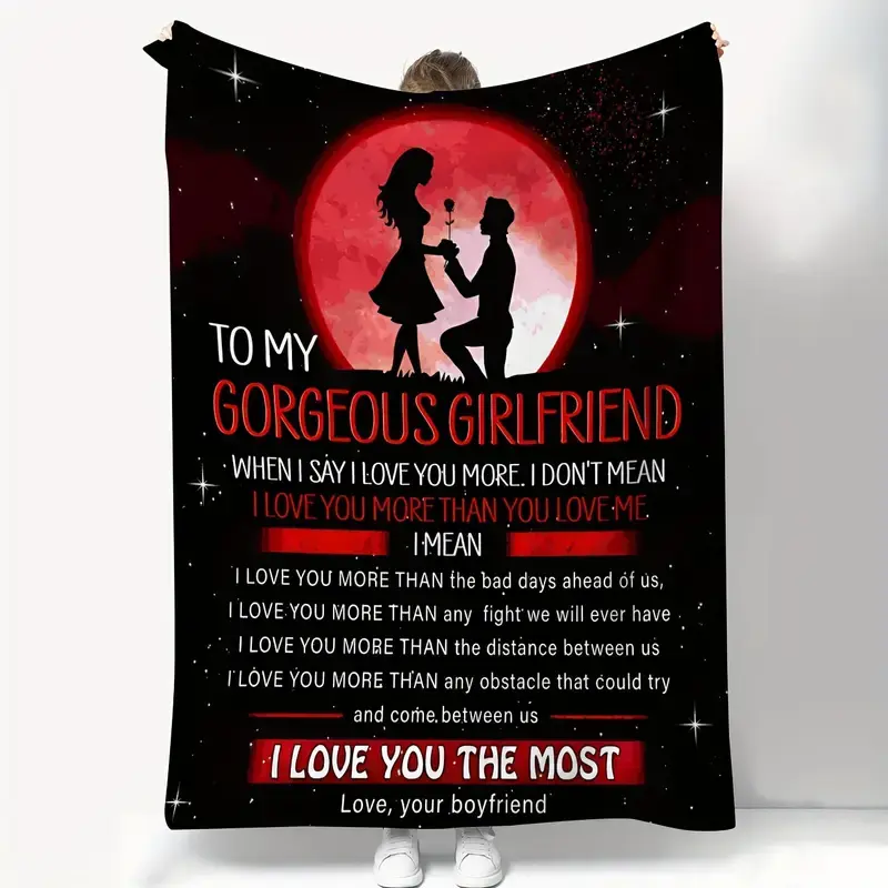 Romantic Customized Fleece Blanket - Valentine's Day Gift for Girlfriend, Cozy Blanket for Reading, Video Games
