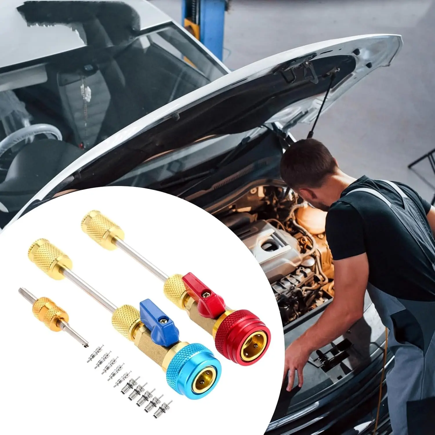 R134A R1234YF Air Condithoning Valve Core Remover Tool, High Low Pressure Valve Core Repair Tool Kit for Automotive Air Condition System, AC Valve Core Removal Tool for Standard JRA and Schrader Valve