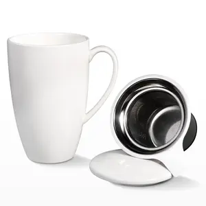 16 Oz Tea Cup, Ceramic Tea Mug With Removable Stainless Steel Infuser and Lid, Microwave, Dishwasher Safe Tea Infusion Mug, Tea Gift for Tea Lovers Drinker and Tea Time, Light Purple