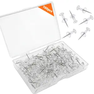 Clear Push Pins 100 Pack, Transparent Thumb Tacks with Sharp Hardened Steel Point, Durable Plastic Head Pushpins for Cork Board, Bulletin Board, Photo Wall, Map Marking, Office Home School Craft Supplies