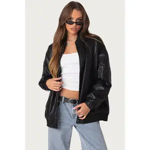 Faux Leather Oversized Bomber Jacket