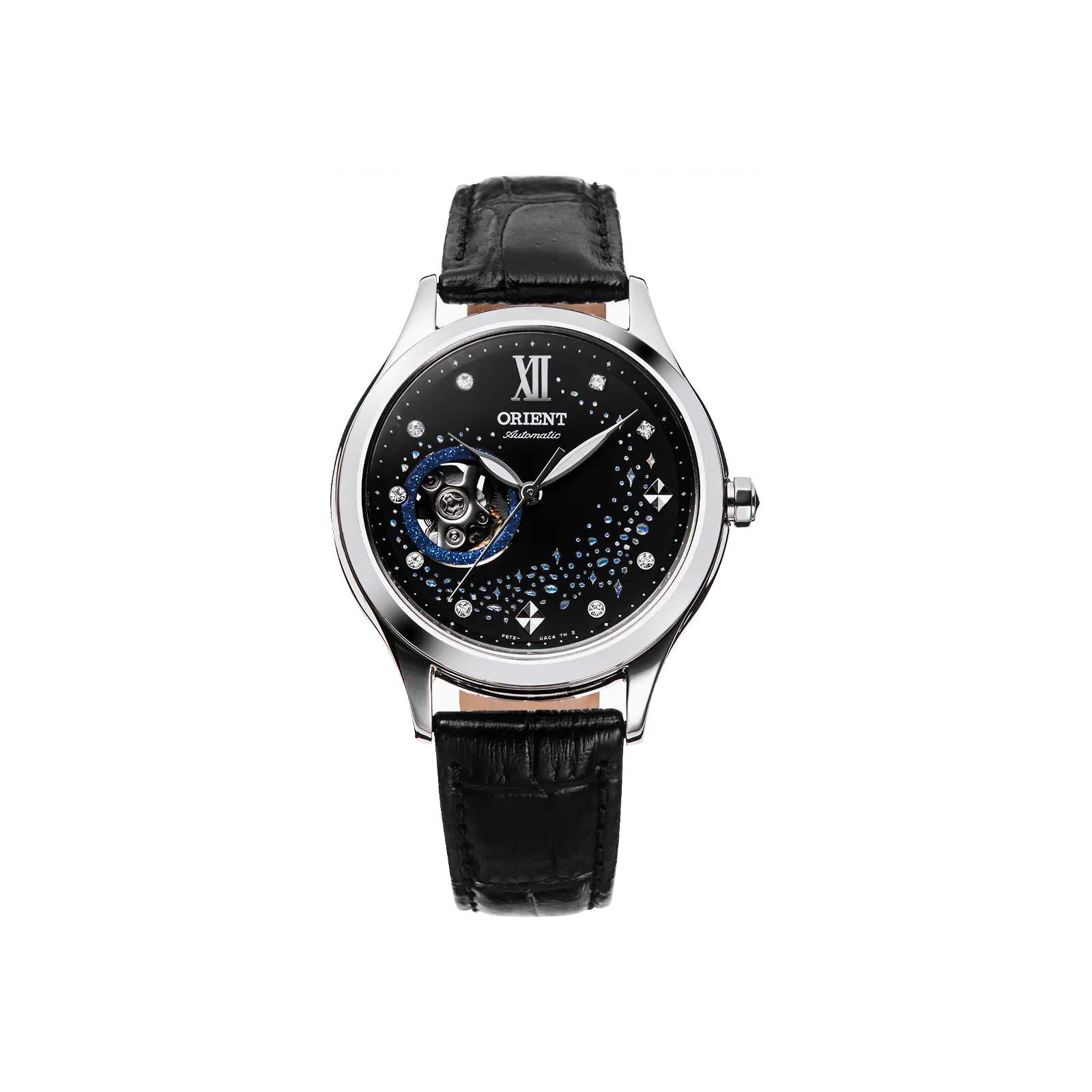 Women's Azure Elegant Wristwatch with Open Heart Automatic Movement, 35.6mm Stainless Steel Case and Leather Strap, Model RA-AG0019B10A, Analog Watches, 30M, Auto Hacking, Buckle, Mechanical, Round
