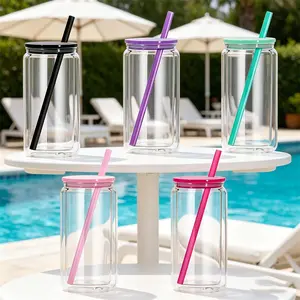 [ 4/6/8/25/50PCS ] 16 oz Plastic Snow Globe Tumbler, Pre-Drilled Double Wall Plastic Can Cold Drinks Snowglobe Cup with Lid and Straw for Snow Globe Glitter DIY Gift Bottle Mug Drinkware