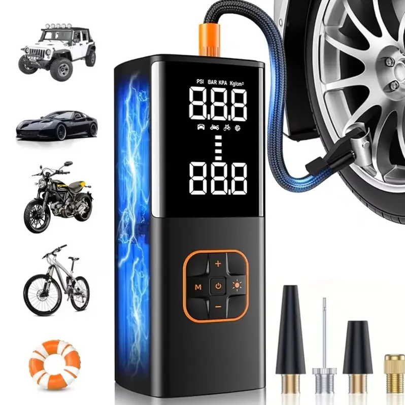 Portable tire inflator, equipped with digital pressure gauge, car tire pump, 2026 new model, 180PSI, rechargeable battery, LED light, cordless air pump, wireless bicycle tire pump, suitable for cars, motorcycles, bicycles, sports balls, etc