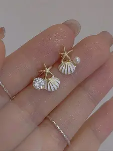 Fashion Shell & Faux Pearl Decorated Earrings, Fashion Jewelry for Party, Daily Clothing Decor, Trendy All-match & Exquisite Jewelry for Birthday Gift