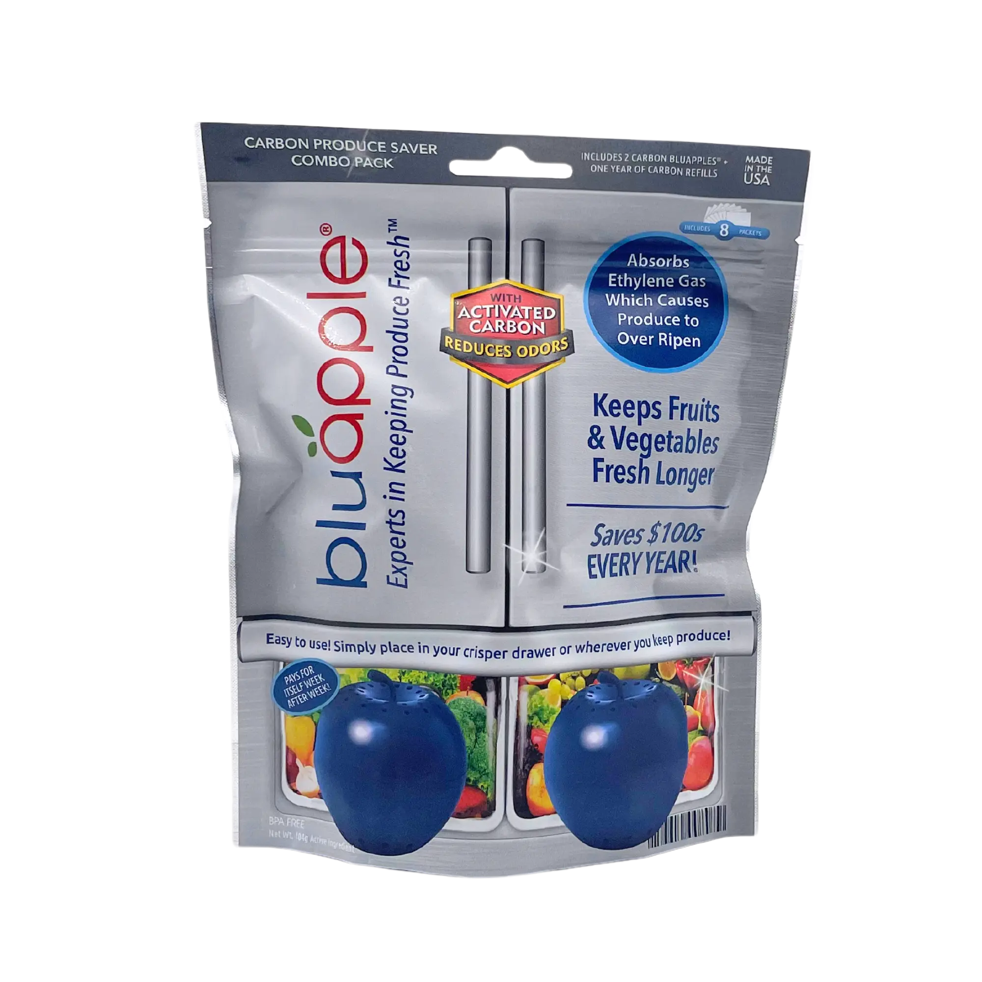 Bluapple Carbon Produce Saver Combo Pack Fresh Produce Saver with Odor Control