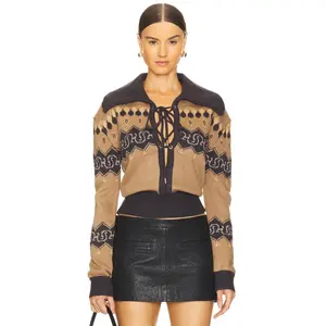 Understated Leather Nordic Cowboy Sweater in Tan Multi