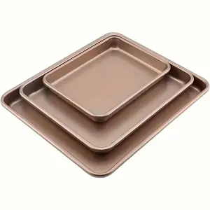 Kitchenware 3-Piece Non-Stick Carbon Steel Baking Pan Set, Sturdy Rectangular Oven Trays for Baked Cookies & Brownies, Durable Stylish Bakeware, Ideal for Home Cooking & Party Gifting