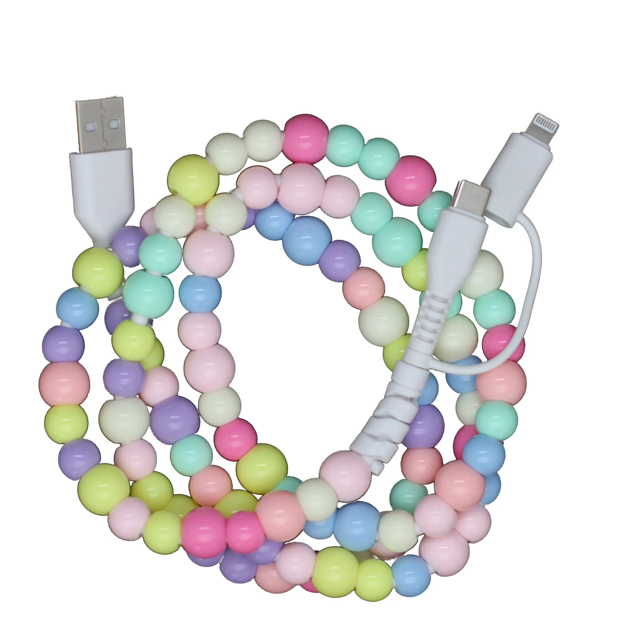 Beaded phone charger, iPhone USB charging cable, 4-in-1 beaded charging cable, stylish and durable colorful fast charging cable (1m) Cellphone, Beaded Charging Cords